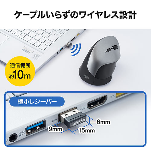 静音ワイヤレスマウス(無線・2.4G・ブルーLED・5ボタン・DPI切替・エルゴノミクス・人間工学・電池式・レッド)