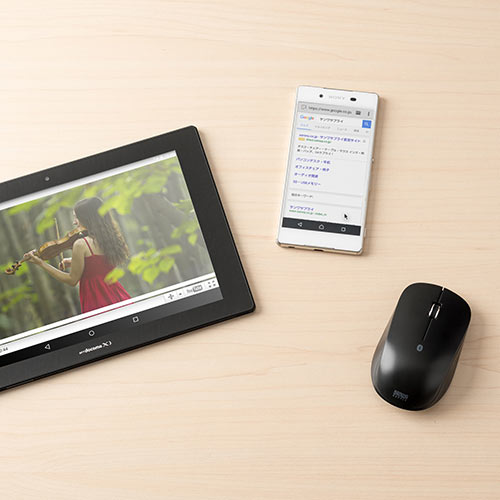 ワイヤレスマウス（Bluetooth・薄型・携帯・モバイル・Android・ブルーLED・ブラック）