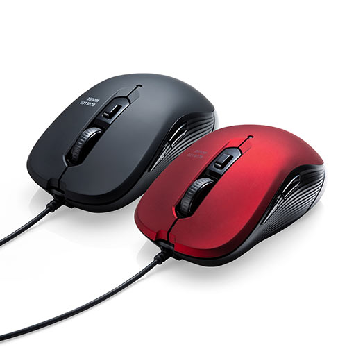 マウス(有線・ブルーLED・5ボタン・DPI切替・ラバー塗装・左右対称・中型・多ボタンマウス・左利き・コスパ最強・レッド)