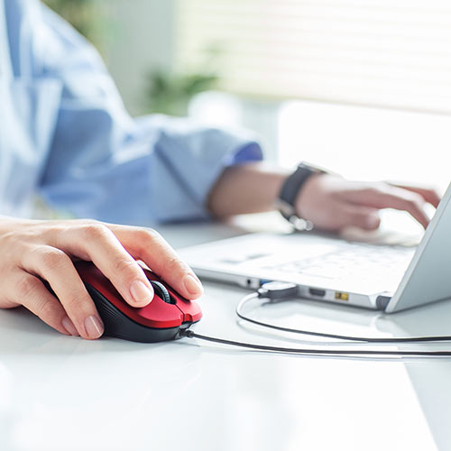 マウス(有線・ブルーLED・5ボタン・DPI切替・ラバー塗装・左右対称・中型・多ボタンマウス・左利き・コスパ最強・レッド)