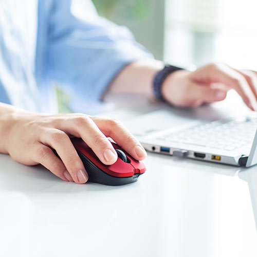 【アウトレット･訳あり・セール】ワイヤレスマウス（ブルーLEDセンサー・5ボタン・DPI切替・ラバーコーティング・レッド）