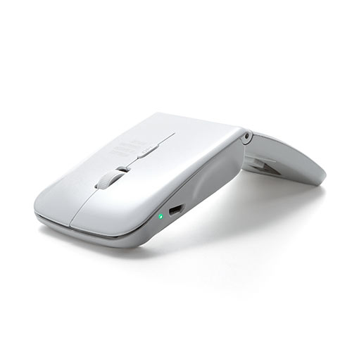 ワイヤレスマウス(無線・2.4G・IRセンサー・3ボタン・DPI切替・左右対称・折りたたみ・充電式・超薄型・ホワイト)
