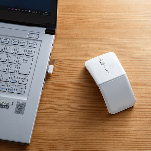 ワイヤレスマウス(無線・2.4G・IRセンサー・3ボタン・DPI切替・左右対称・折りたたみ・充電式・超薄型・ホワイト)