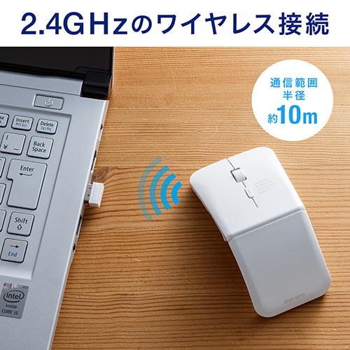ワイヤレスマウス(無線・2.4G・IRセンサー・3ボタン・DPI切替・左右対称・折りたたみ・充電式・超薄型・ホワイト)