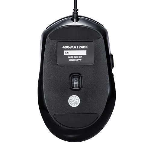 静音有線マウス(ケーブル接続・ブルーLED・5ボタン・DPI切替・ラバー塗装・中型・ブラック)