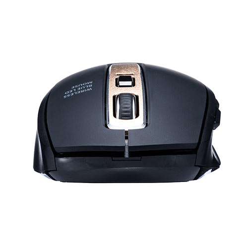 静音ワイヤレスマウス(無線・2.4G・ブルーLED・5ボタン・DPI切替・ラバー塗装・電池式・中型・ブラック)