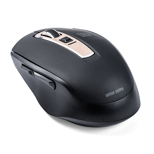 静音ワイヤレスマウス(無線・2.4G・ブルーLED・5ボタン・DPI切替・ラバー塗装・電池式・中型・ブラック)