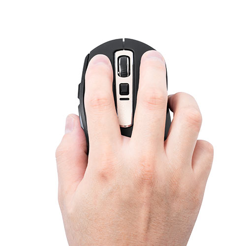 静音ワイヤレスマウス(無線・2.4G・ブルーLED・5ボタン・DPI切替・ラバー塗装・電池式・中型・ブラック)