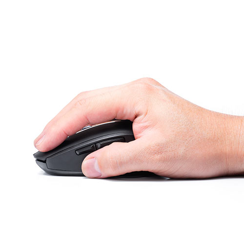 静音ワイヤレスマウス(無線・2.4G・ブルーLED・5ボタン・DPI切替・ラバー塗装・電池式・中型・ブラック)