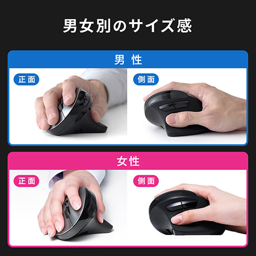 【アウトレット･訳あり・セール】静音ワイヤレスマウス(無線・2.4G・ブルーLED・5ボタン・DPI切替・エルゴノミクス・人間工学・充電式・中型・ブラック)