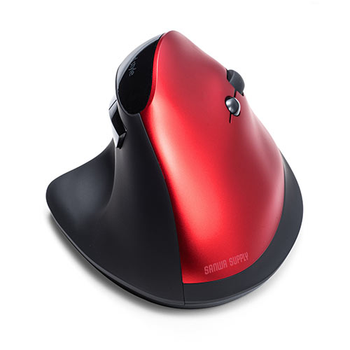 静音ワイヤレスマウス(無線・2.4G・ブルーLED・5ボタン・DPI切替・エルゴノミクス・人間工学・充電式・中型・レッド)