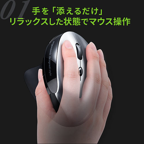 静音ワイヤレスマウス(無線・2.4G・ブルーLED・5ボタン・DPI切替・エルゴノミクス・人間工学・充電式・中型・レッド)