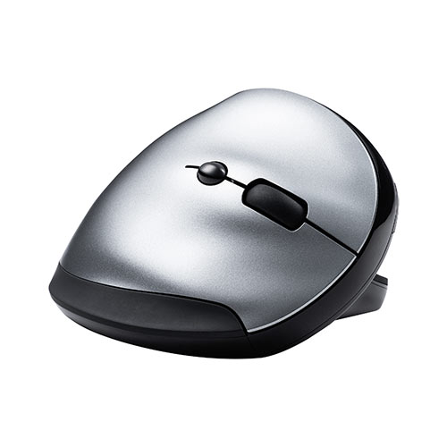 静音ワイヤレスマウス(無線・2.4G・ブルーLED・5ボタン・DPI切替・エルゴノミクス・人間工学・充電式・中型・シルバー)