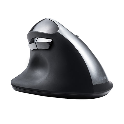 静音ワイヤレスマウス(無線・2.4G・ブルーLED・5ボタン・DPI切替・エルゴノミクス・人間工学・充電式・中型・シルバー)