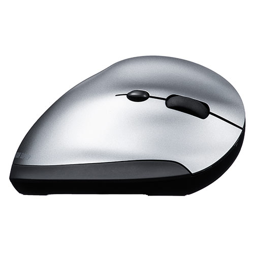 静音ワイヤレスマウス(無線・2.4G・ブルーLED・5ボタン・DPI切替・エルゴノミクス・人間工学・充電式・中型・シルバー)