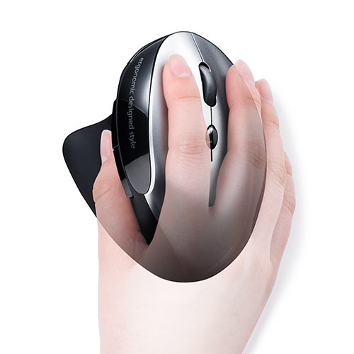 静音ワイヤレスマウス(無線・2.4G・ブルーLED・5ボタン・DPI切替・エルゴノミクス・人間工学・充電式・中型・シルバー)