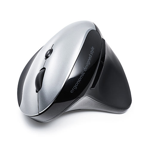静音ワイヤレスマウス(無線・2.4G・ブルーLED・5ボタン・DPI切替・エルゴノミクス・人間工学・充電式・中型・シルバー)