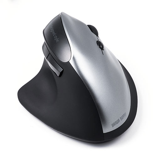 静音ワイヤレスマウス(無線・2.4G・ブルーLED・5ボタン・DPI切替・エルゴノミクス・人間工学・充電式・中型・シルバー)
