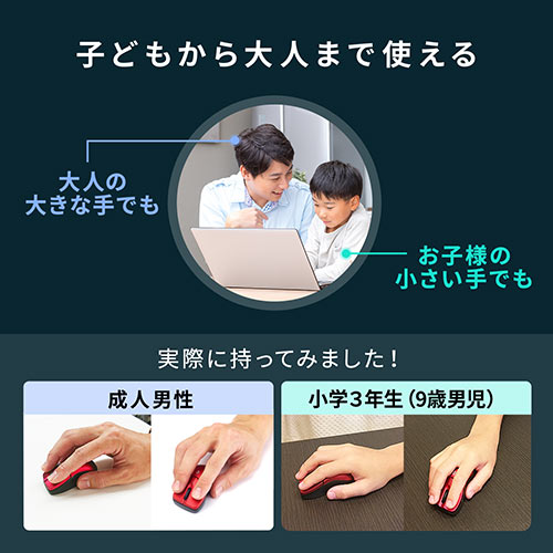 ワイヤレスマウス(Bluetooth・おすすめ・おしゃれ・人気・3ボタン・静音・電池式・超小型・持ち運び・エルゴノミクス・iPadOS対応・iOS14対応・ブラック) MA129BK