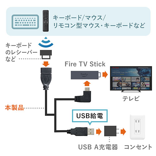 多機能マイクロUSBケーブル FireStick接続ケーブル OTGケーブル EZ4-MA134BK USBホスト変換アダプタケーブル
