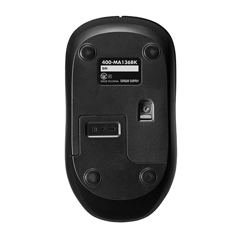 ワイヤレスマウス(無線・2.4G・ブルーLED・3ボタン・左右対称・電池式・中型・ブラック)