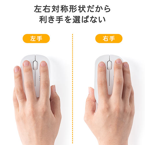 ワイヤレスマウス(無線・2.4G・ブルーLED・3ボタン・左右対称・電池式・中型・ブラック)