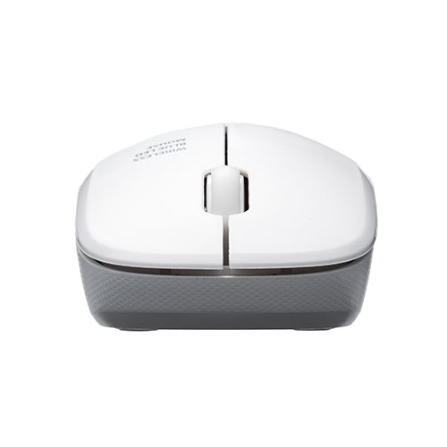 ワイヤレスマウス コンパクトマウス ブルーLED 3ボタン 左右対称（1200カウント レシーバー収納 電池式 ホワイト）