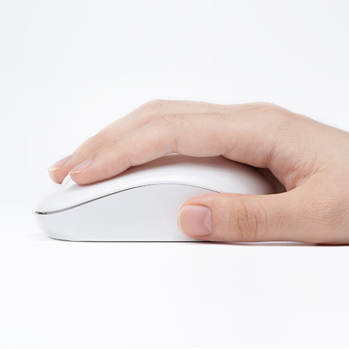 ワイヤレスマウス コンパクトマウス ブルーLED 3ボタン 左右対称（1200カウント レシーバー収納 電池式 ホワイト）