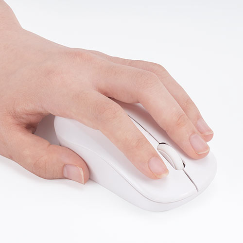 ワイヤレスマウス コンパクトマウス ブルーLED 3ボタン 左右対称（1200カウント レシーバー収納 電池式 ホワイト）