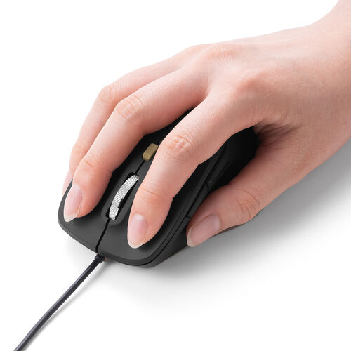 有線マウス（USB A・小型・5ボタン・戻る進む・アルミホイール・静音・ALUmini・ブラック）