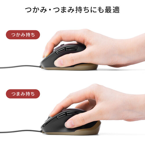 有線マウス（USB A・小型・5ボタン・戻る進む・アルミホイール・静音・ALUmini・ブラック）
