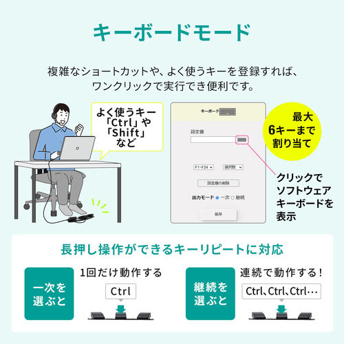フットスイッチ（USB・有線・フットペダル・スイッチ・カスタム可能・マクロ・プログラマブル・足踏み・マウス操作対応・ショートカット割り当て・割付・メカニカルスイッチ） MA179