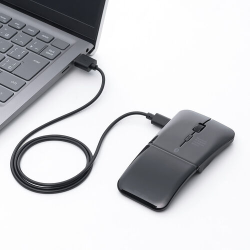 薄型マウス（Bluetoothマウス・3ボタン・小型・折りたたみ式・USB-C充電式・無線・ワイヤレス・マルチペアリング・コンパクト・ブラック）