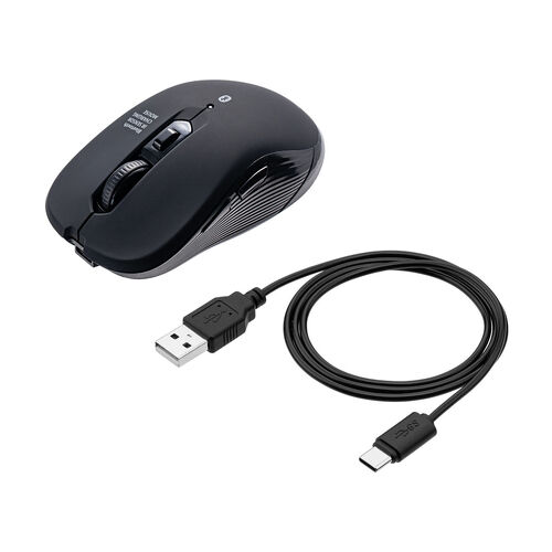 Bluetoothマウス（USB-C充電式・戻る/進む・5ボタン・ワイヤレス・静音・無線・ラバーコーティング・ブラック）