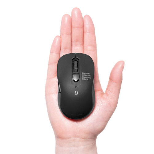 小型Bluetoothマウス（USB-C充電式・戻る/進む・5ボタン・ワイヤレス・静音・ラバーコーティング・ブラック）