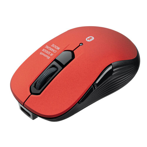 小型Bluetoothマウス（USB-C充電式・戻る/進む・5ボタン・ワイヤレス・静音・ラバーコーティング・レッド)