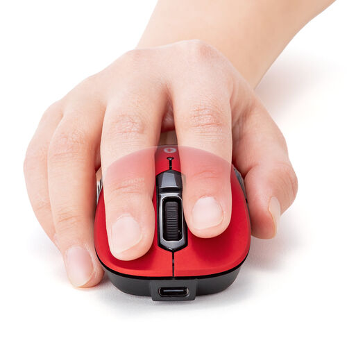 小型Bluetoothマウス（USB-C充電式・戻る/進む・5ボタン・ワイヤレス・静音・ラバーコーティング・レッド)