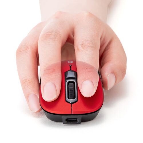 小型Bluetoothマウス（USB-C充電式・戻る/進む・5ボタン・ワイヤレス・静音・ラバーコーティング・レッド)