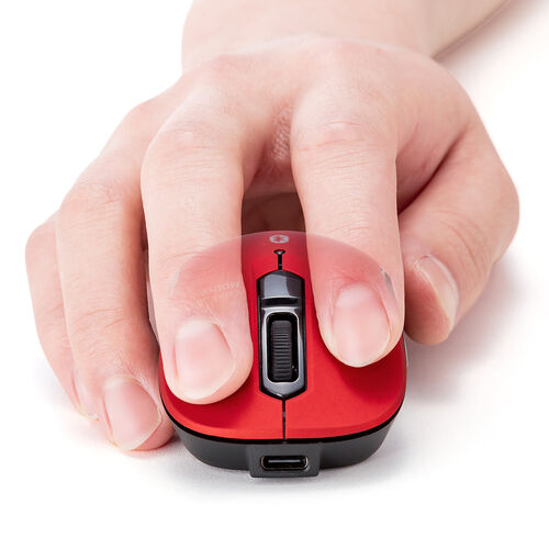 小型Bluetoothマウス（USB-C充電式・戻る/進む・5ボタン・ワイヤレス・静音・ラバーコーティング・レッド)