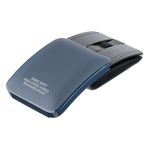 マウス（薄型・高速スクロール・Bluetooth・静音・スライドカバー・5ボタン・戻る/進むボタン・ポーチ付き・持ち運び・小型・携帯マウス・モバイルマウス・コンパクト・充電式・スリム・軽量・ブルー）