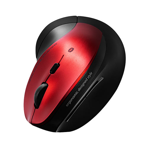 ワイヤレスマウス（Bluetooth・おすすめ・おしゃれ・人気・静音・エルゴマウス・マルチペアリング・電池式・レッド） MABT102R