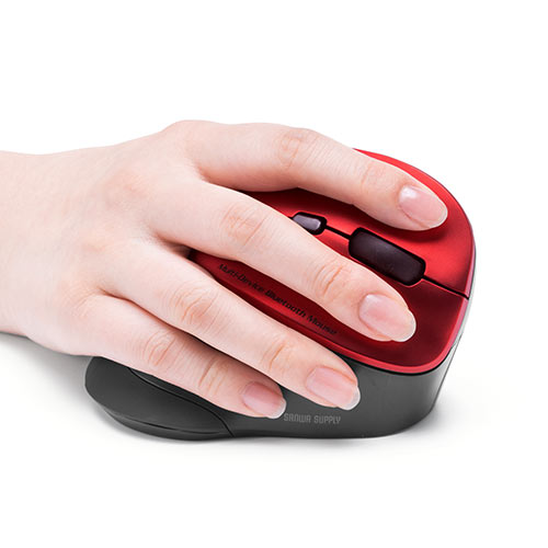 ワイヤレスマウス（Bluetooth・おすすめ・おしゃれ・人気・静音・エルゴマウス・マルチペアリング・電池式・レッド） MABT102R
