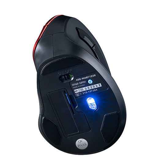 ワイヤレスマウス（Bluetooth・おすすめ・おしゃれ・人気・静音・エルゴマウス・マルチペアリング・電池式・レッド） MABT102R