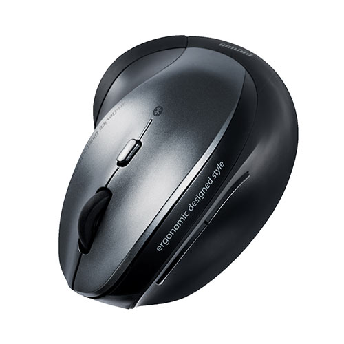 ワイヤレスマウス（Bluetooth・おすすめ・おしゃれ・人気・静音・エルゴマウス・マルチペアリング・電池式・シルバー） MABT102S