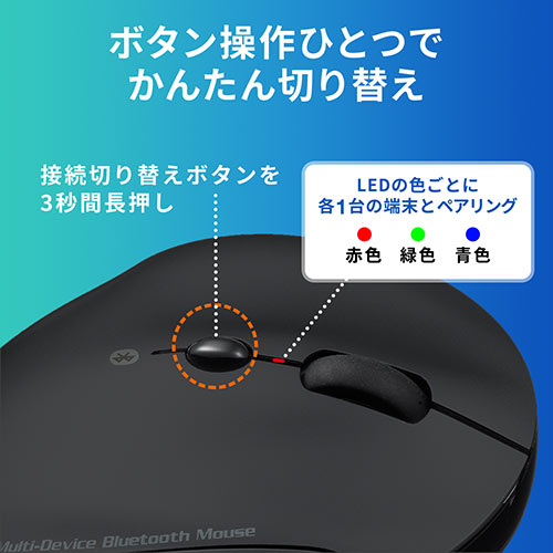 ワイヤレスマウス（Bluetooth・おすすめ・おしゃれ・人気・エルゴノミクス・充電式・静音・ブラック） MABT127