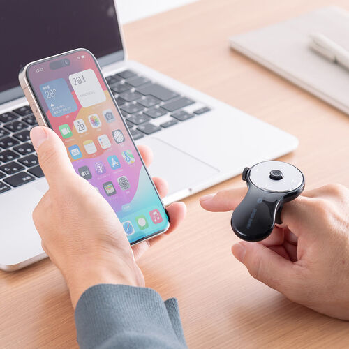 リングマウス（ホイール搭載・Bluetooth接続・USB-C充電・ハンディマウス・フィンガーマウス・Tiktokコントローラー・スワイプモード・iPhone対応・エアマウス・ブラック）