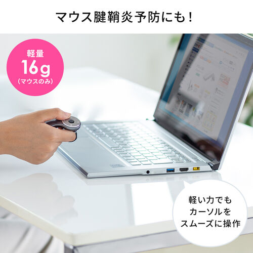 ワイヤレスマウス（リングマウス・Bluetooth接続・スティック搭載・5ボタン・充電式・フィンガーマウス・ガンメタリック・おすすめ） MABT156GM2