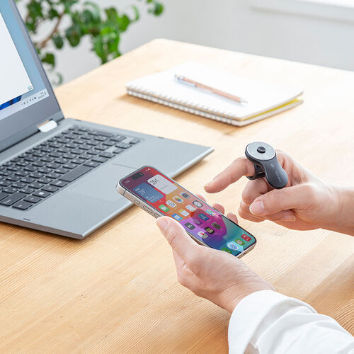 スティック搭載 リングマウス（Bluetooth接続・5ボタン・USB充電式・フィンガーマウス・マットブラック）