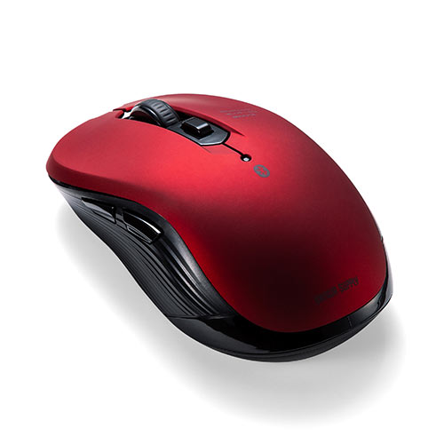 ワイヤレスマウス（Bluetooth・ワイヤレス・ブルーLEDセンサー・5ボタン・左右対称・iPadOS対応・中型・おすすめ・レッド）MABT158R