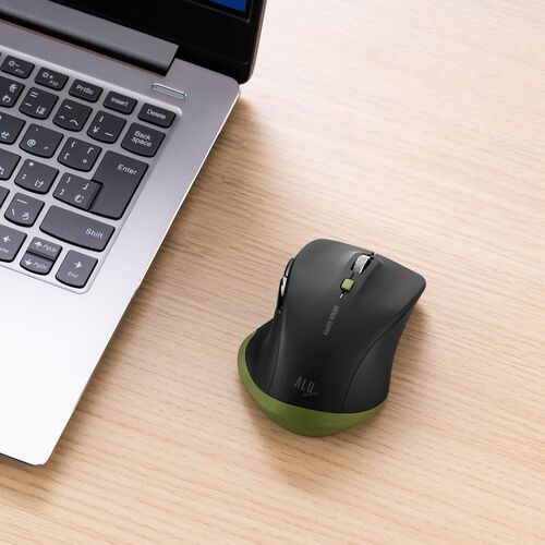 ワイヤレスマウス(Bluetooth・おすすめ・おしゃれ・人気・小型・5ボタン・戻る進む・アルミホイール・静音・ALUmini・カーキ）MABT159BKK